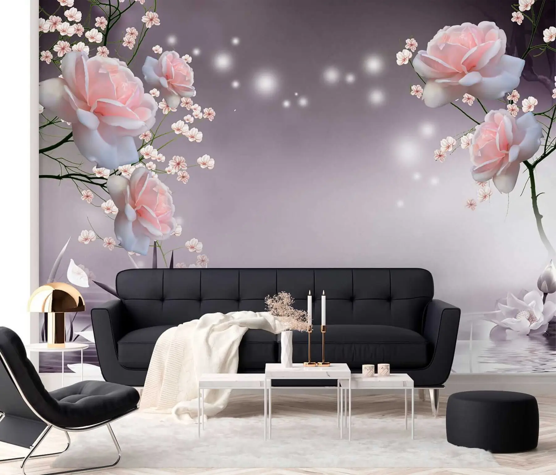 τοιχογραφίες Τριαντάφυλλα στους κυματισμούς του νερού u01045