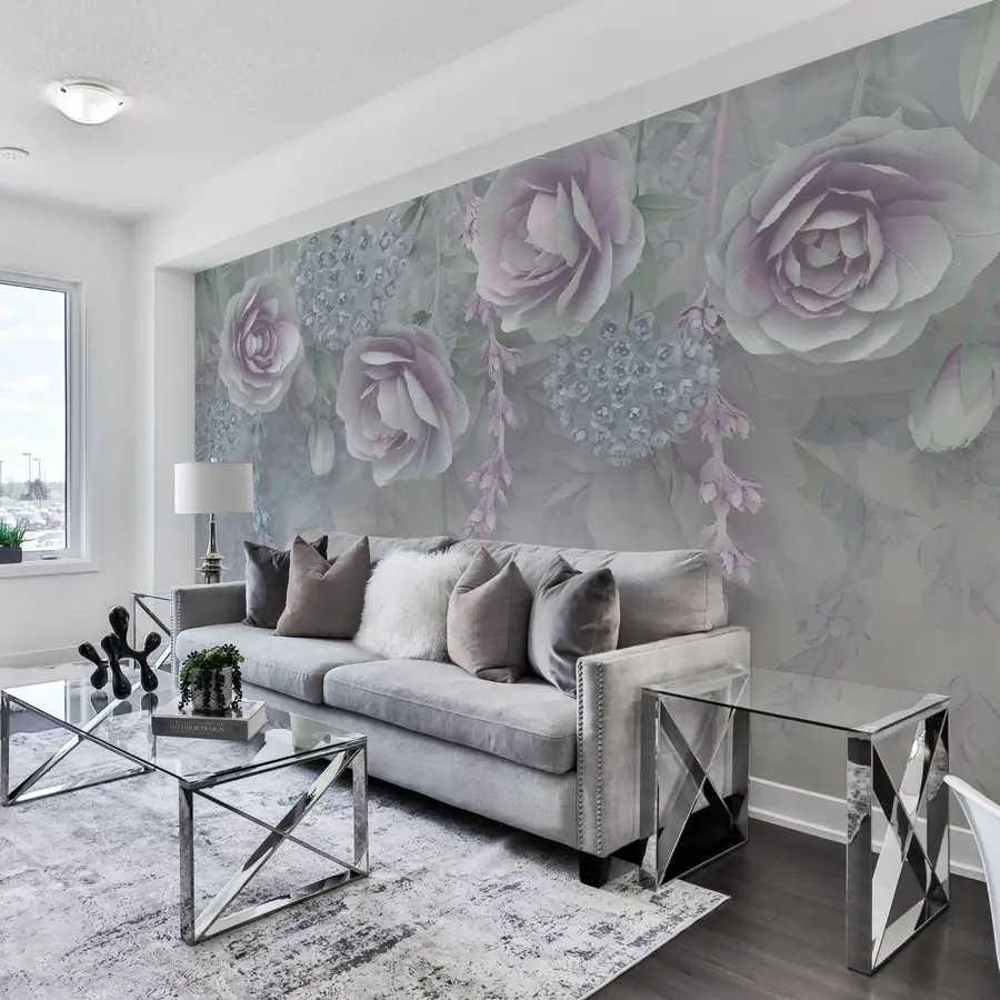 τοιχογραφίες Μωβ λουλούδια και κρύσταλλα u01597