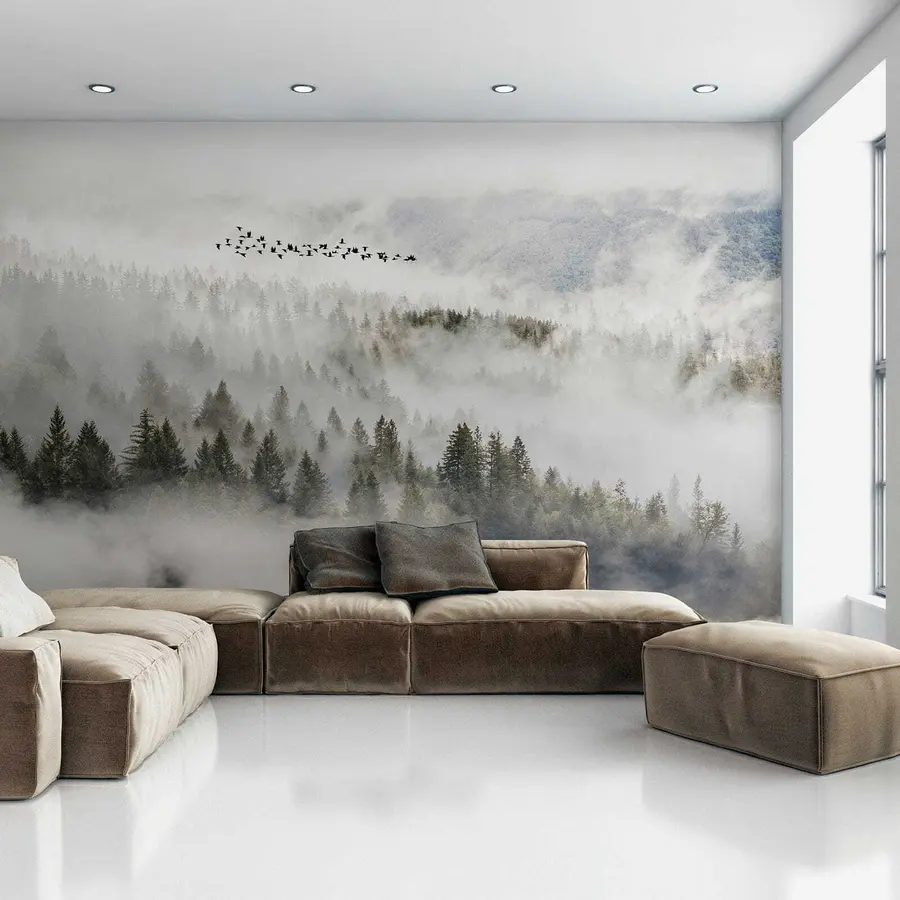 τοιχογραφίες Δάσος ομίχλης και πουλιά u13823