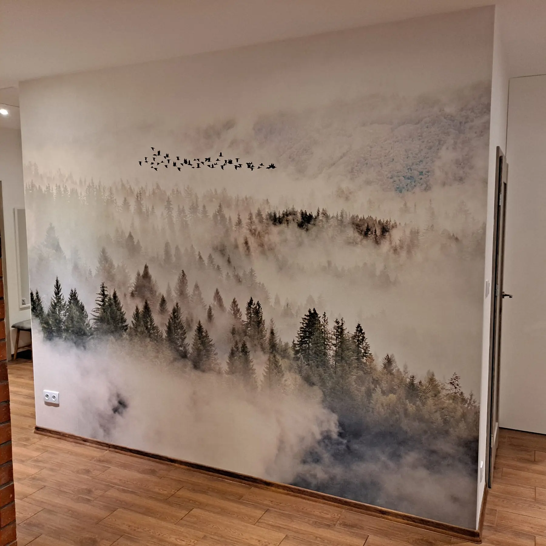 τοιχογραφίες Δάσος ομίχλης και πουλιά u13823