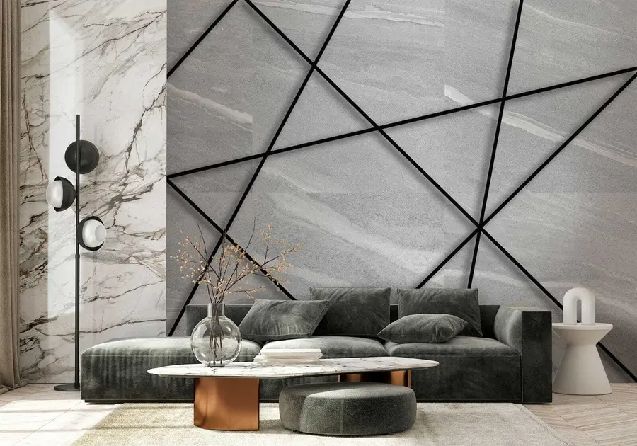 τοιχογραφίες Γκρι μάρμαρο και μαύρες γραμμές u16341