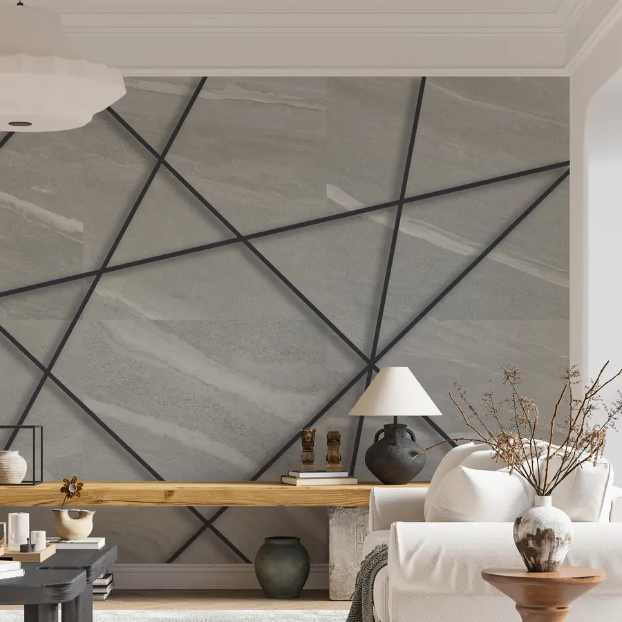 τοιχογραφίες Γκρι μάρμαρο και μαύρες γραμμές u16341