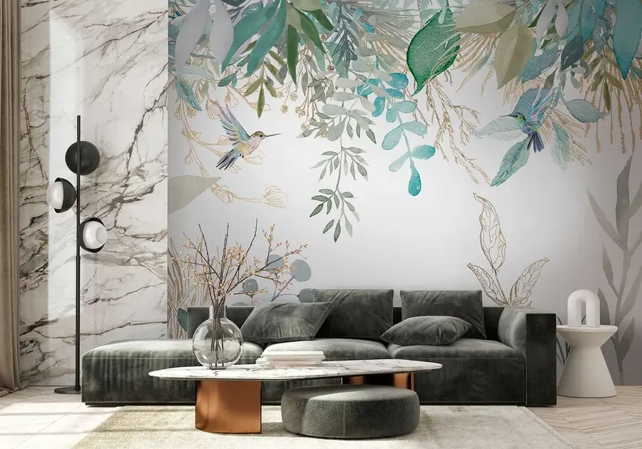 τοιχογραφίες Εξωτικά φυτά και κολιμπρί u17579