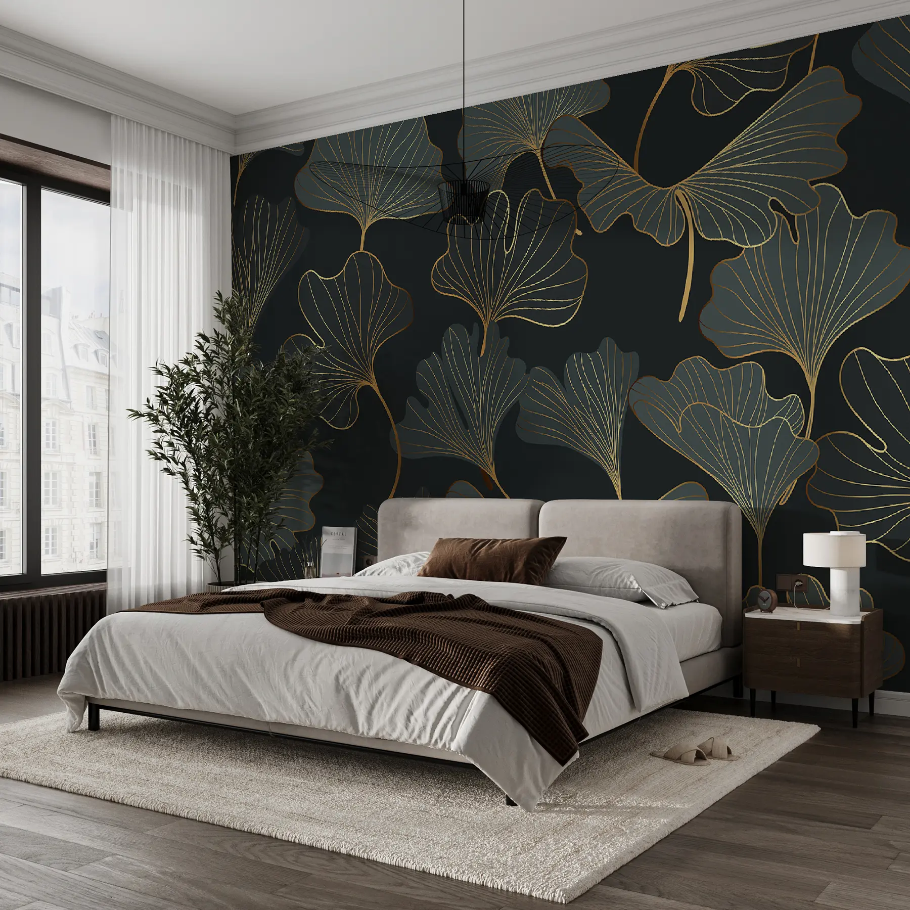 τοιχογραφίες Φύλλα Ginkgo σε στυλ art deco u53248