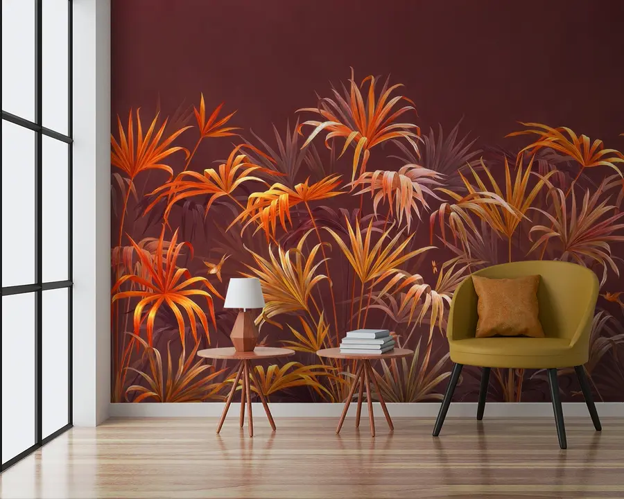 τοιχογραφίες Πορτοκαλί τροπικοί φοίνικες u58939v1