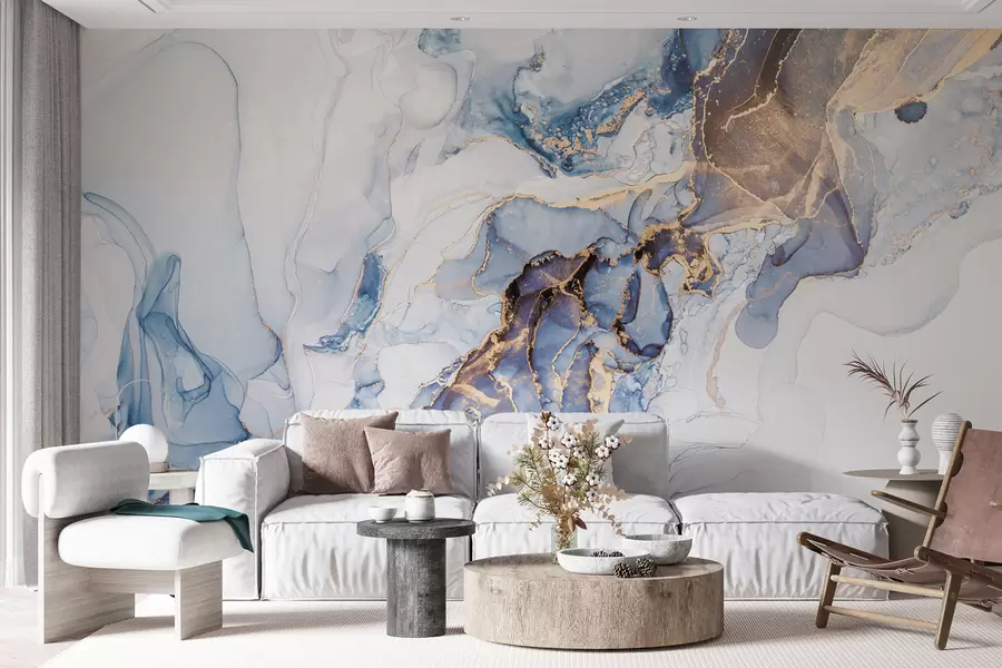 τοιχογραφίες Λευκό μπλε μάρμαρο, ρευστό u70767