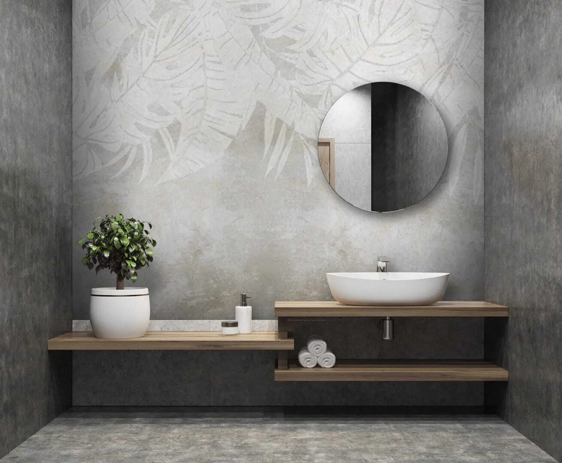 τοιχογραφίες Φύλλα φοίνικα σε γκρίζους τόνους u71245