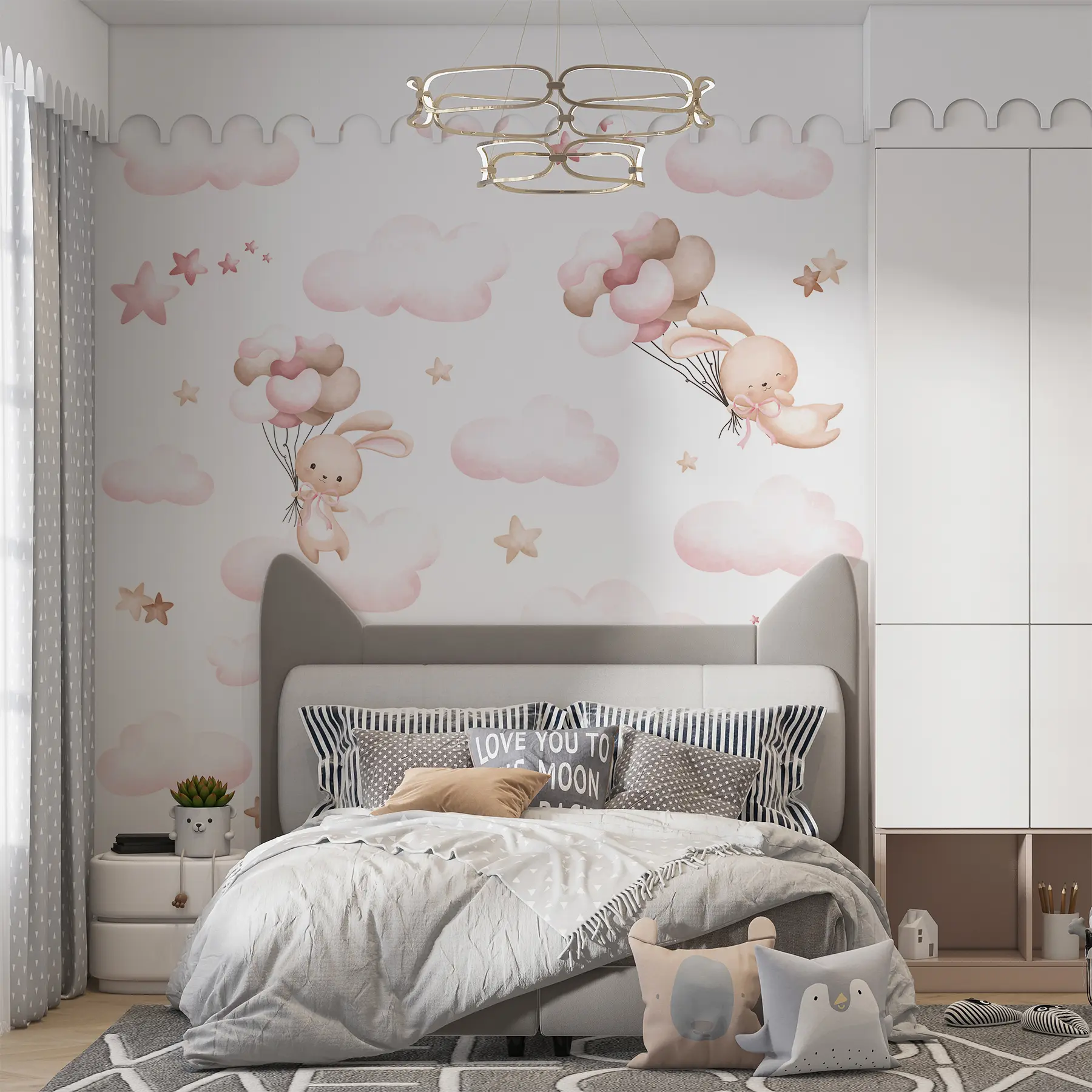 τοιχογραφίες Χαριτωμένο κουνέλι και μπαλόνια u95399d1