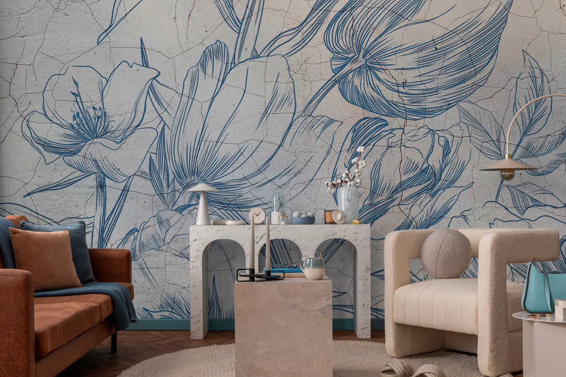 τοιχογραφίες Γραφικά λουλούδια που σχεδιάζουν στον τοίχο σοφίτα w00391