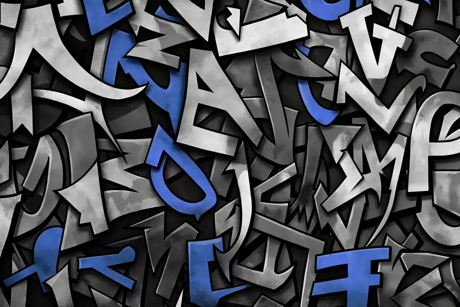 τοιχογραφίες Γκράφιτι κεφαλαία γράμματα σε μπλε χρώμα w01186v1