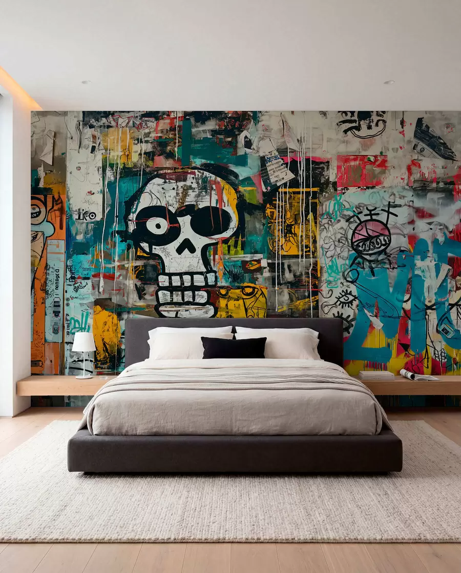 τοιχογραφίες Πολύχρωμα γκράφιτι σε στυλ Basquiat w01187