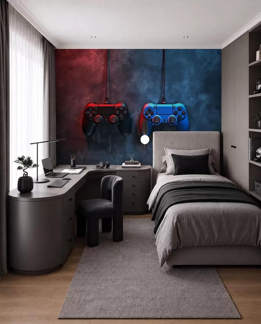 τοιχογραφίες μαύρο και μπλε DualShock σε σκούρο φόντο w01189