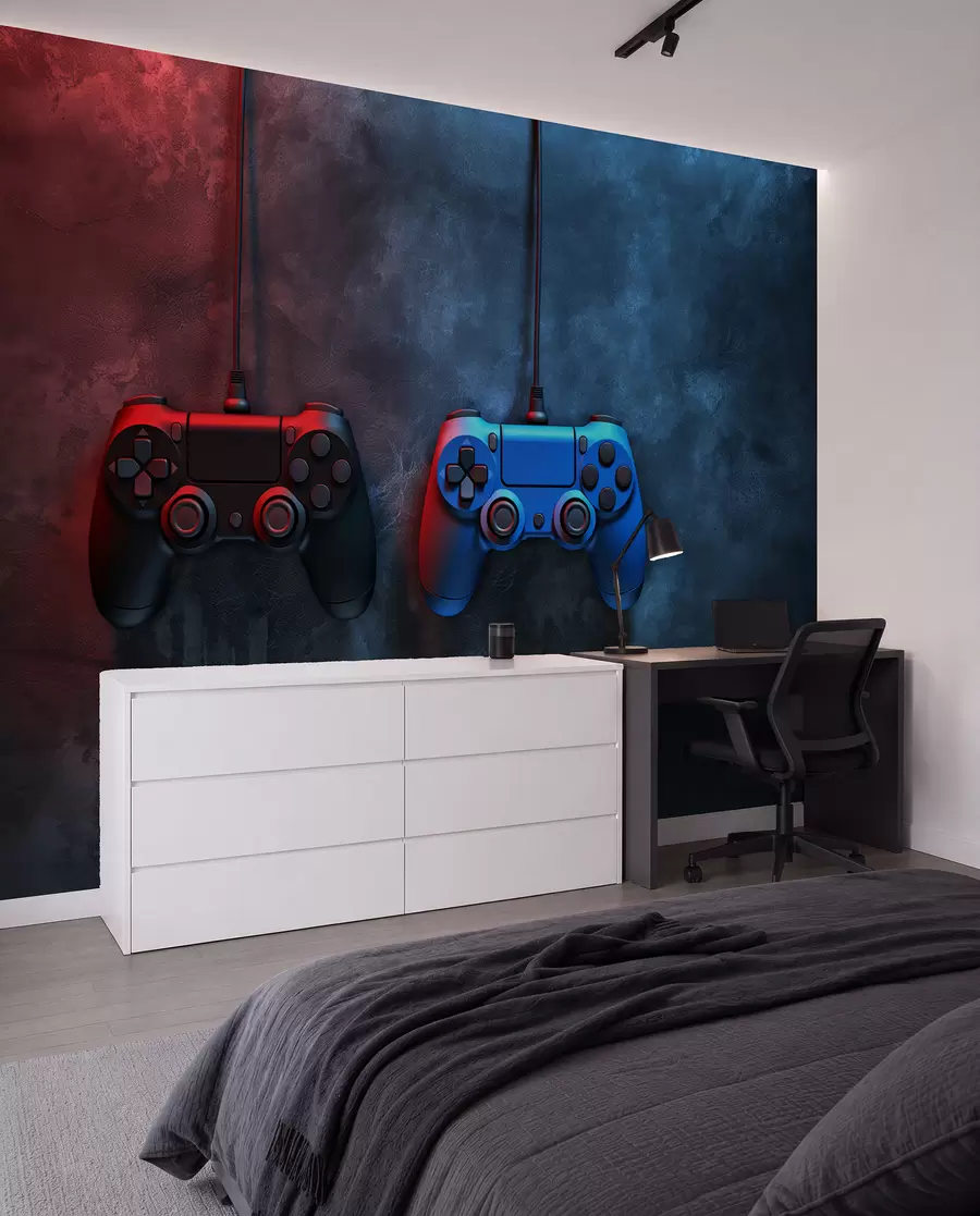 τοιχογραφίες μαύρο και μπλε DualShock σε σκούρο φόντο w01189