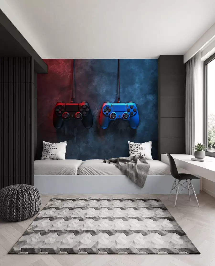 τοιχογραφίες μαύρο και μπλε DualShock σε σκούρο φόντο w01189