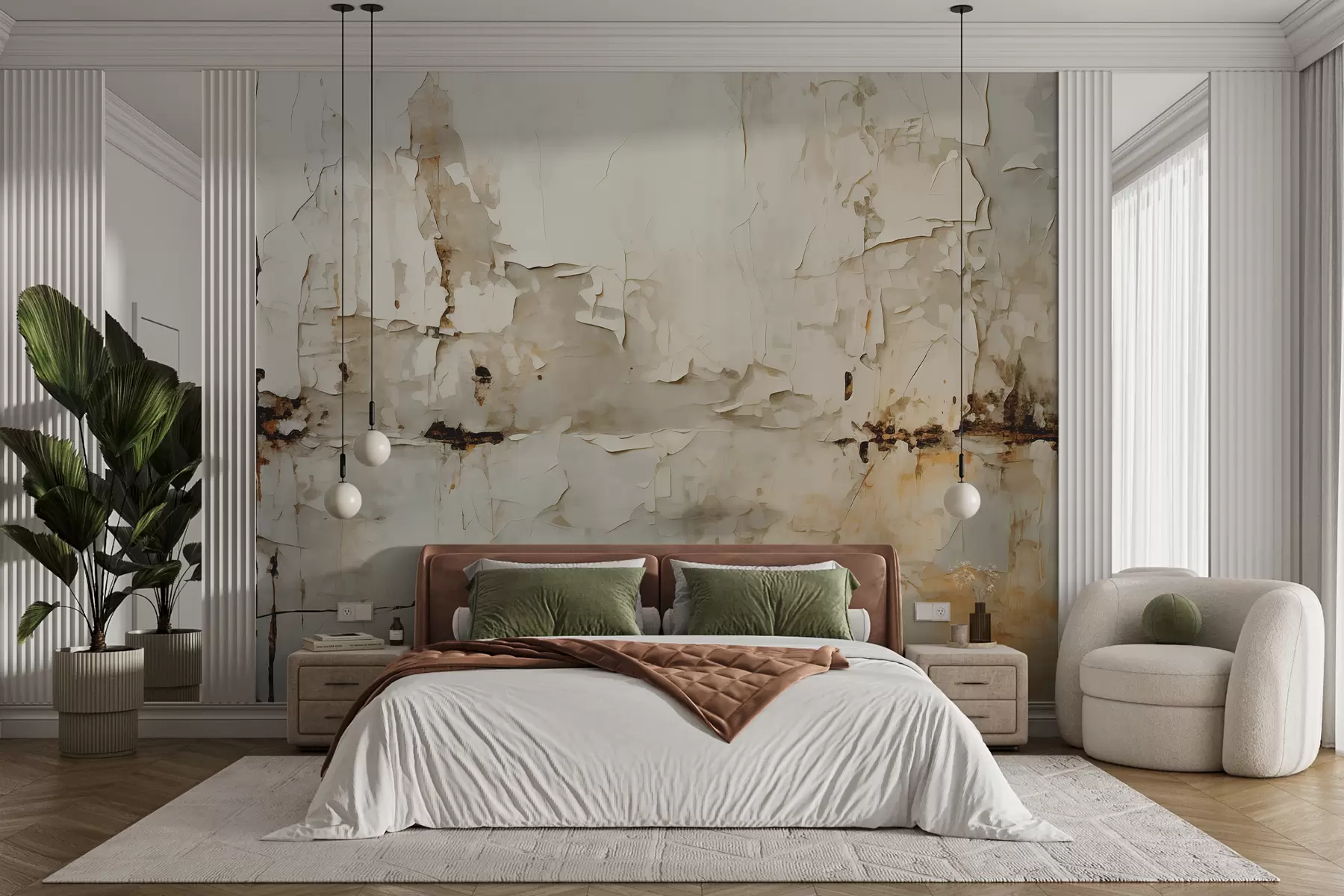 τοιχογραφίες Ρωγμές και γρατζουνιές μπογιάς στον τοίχο, μπλε γκρι, μπεζ χρώμα w01208