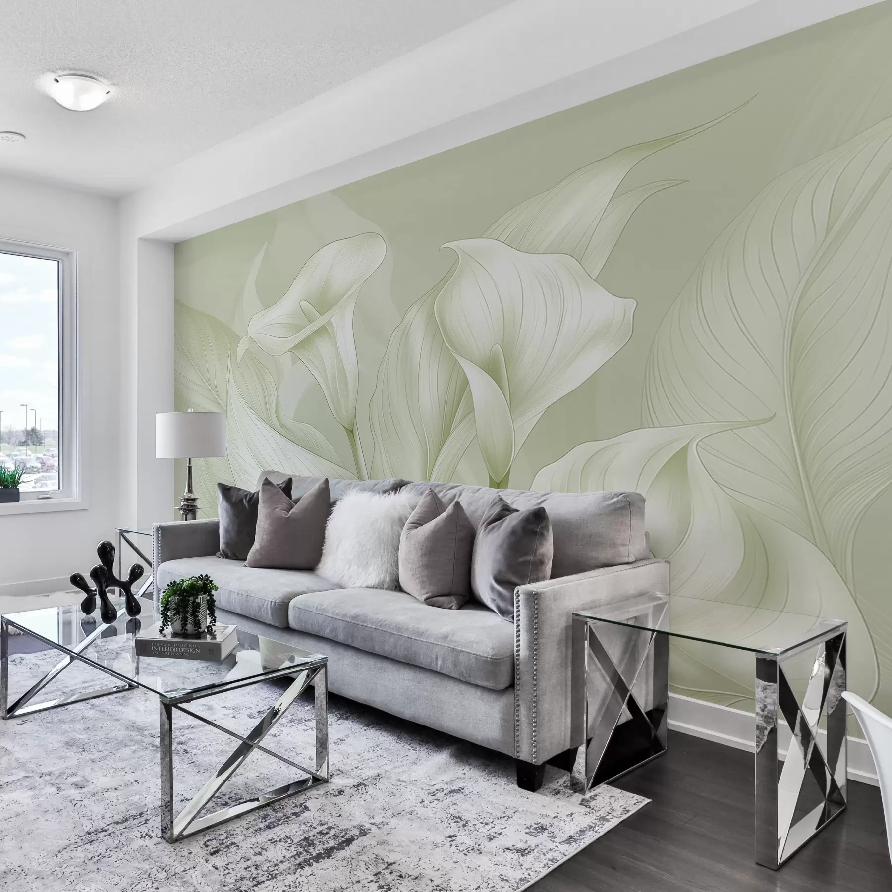 τοιχογραφίες ευαίσθητα λουλούδια σε πράσινο χρώμα w01195v3