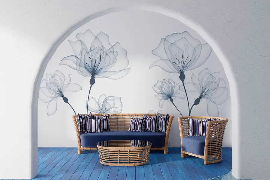 τοιχογραφίες Λεπτά μπλε λουλούδια ακουαρέλας w00744v1