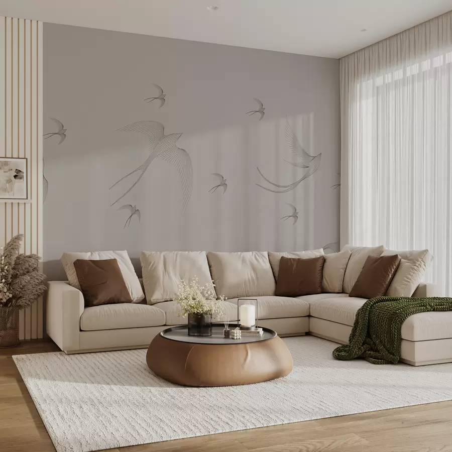 τοιχογραφίες Γραμμικά χελιδόνια σε γκρι-ροζ φόντο w01264v2