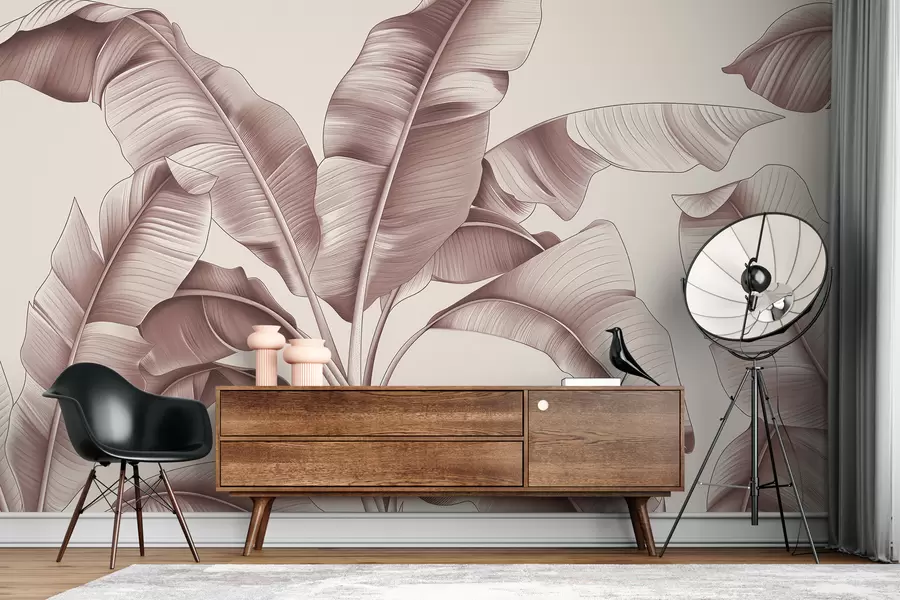 τοιχογραφίες συντάσσονται μεγάλα φύλλα μπανάνας σε παστέλ ροζ w07877v1