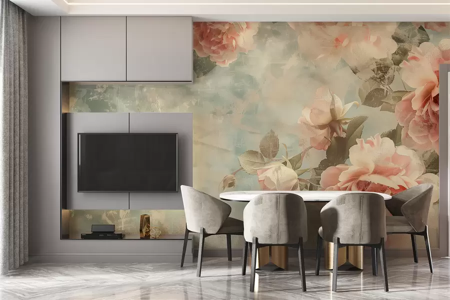 τοιχογραφίες Καπνιστό φόντο με ευαίσθητα λουλούδια w07941