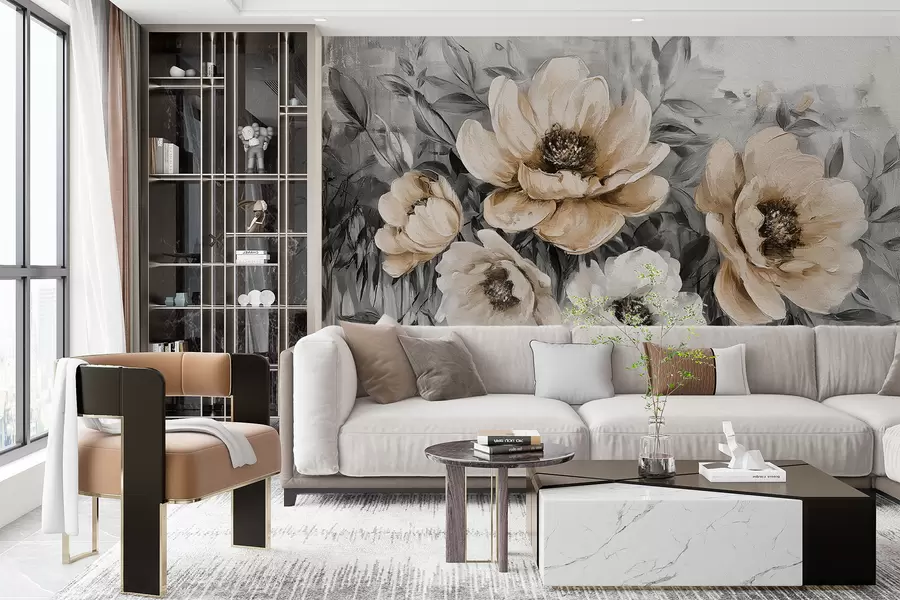 τοιχογραφίες αφηρημένη floral παιώνιες ακουαρέλα σε παστέλ αποχρώσεις w07948v2