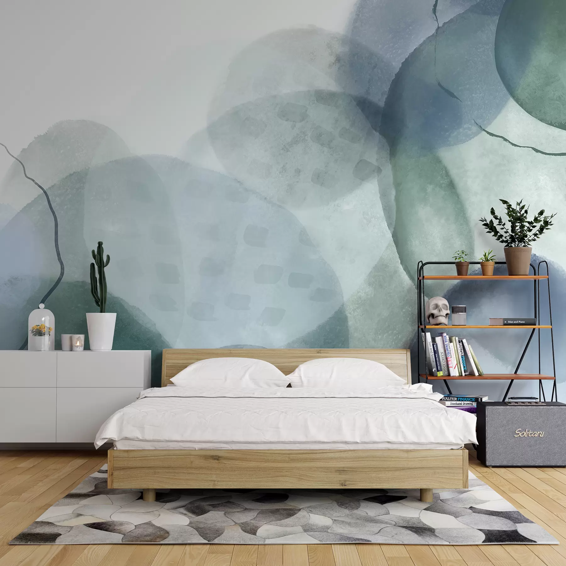 τοιχογραφίες Απαλά, αφηρημένα σχήματα ακουαρέλας σε αποχρώσεις του μπλε, του πράσινου και του λευκού w07926