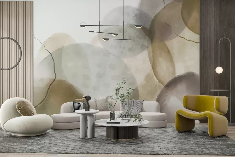 τοιχογραφίες Απαλά, αφηρημένα σχήματα ακουαρέλας σε αποχρώσεις του καφέ, της σέπιας και του λευκού w07926v1