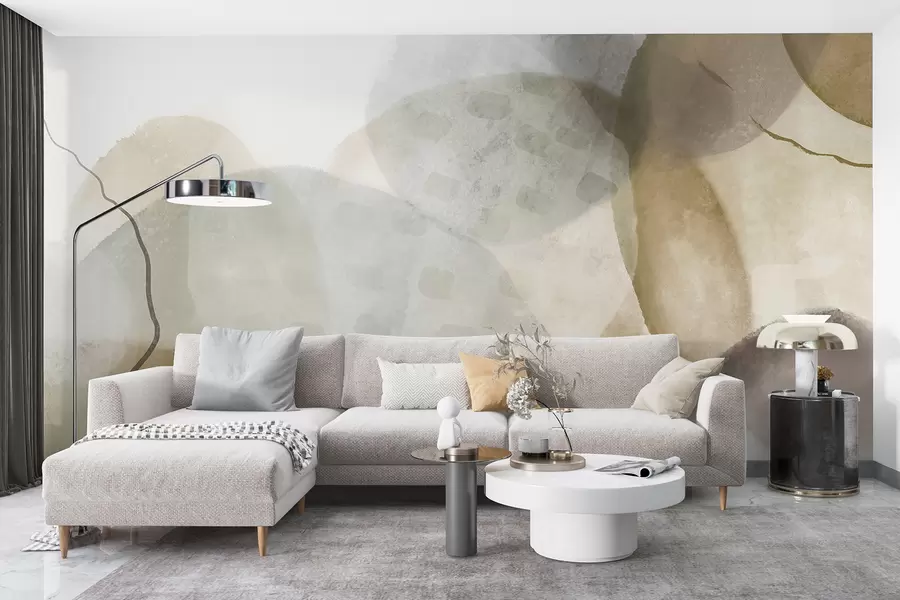 τοιχογραφίες Απαλά, αφηρημένα σχήματα ακουαρέλας σε αποχρώσεις του καφέ, της σέπιας και του λευκού w07926v1