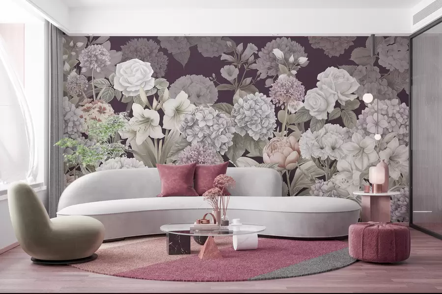 τοιχογραφίες Μαγικός καλοκαιρινός κήπος σε κατακόκκινο φόντο w08140v2