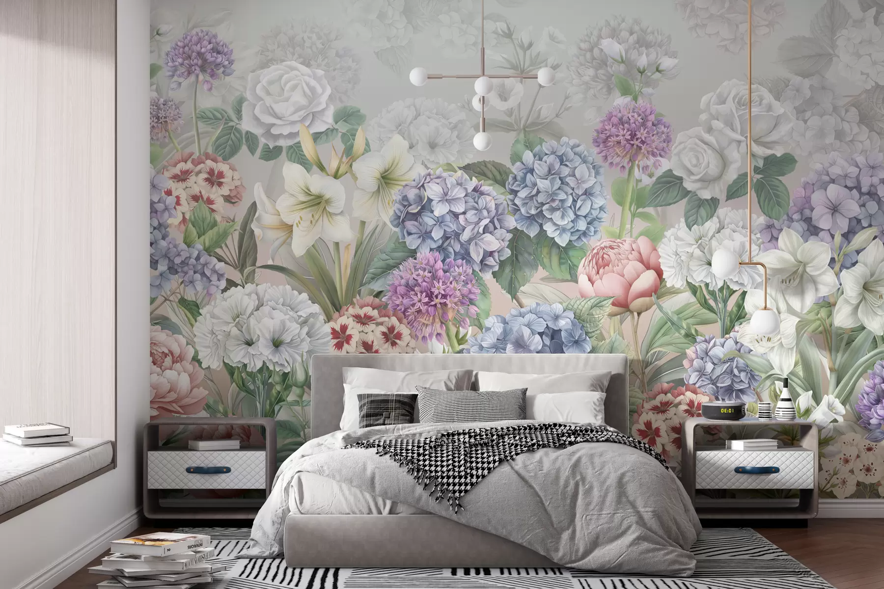 τοιχογραφίες Μαγικός καλοκαιρινός κήπος με λουλούδια σε παστέλ χρώματα w08140v3