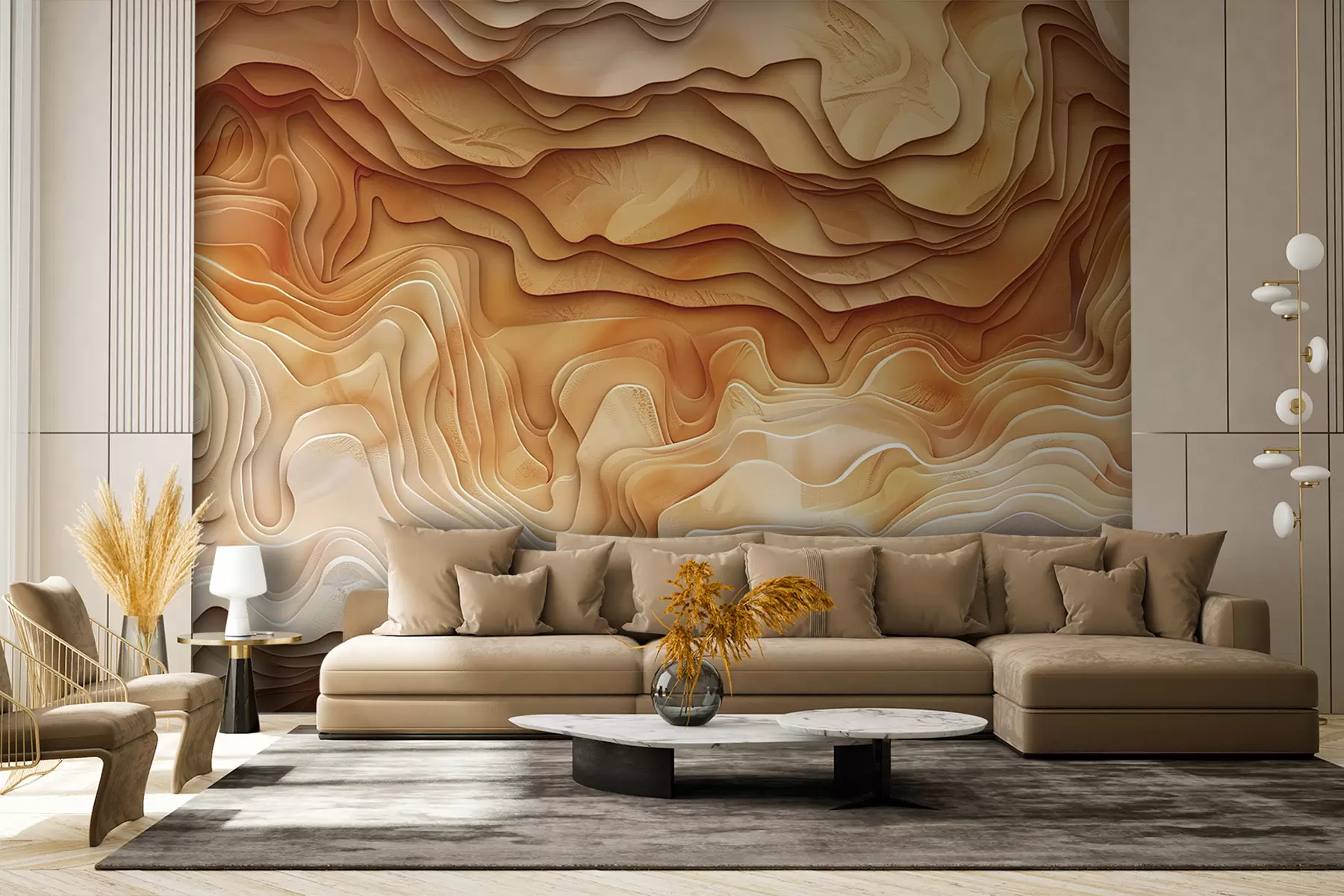 τοιχογραφίες Τρισδιάστατος τοπογραφικός χάρτης με ανάγλυφα περιγράμματα σε μπεζ τόνους w01337v1