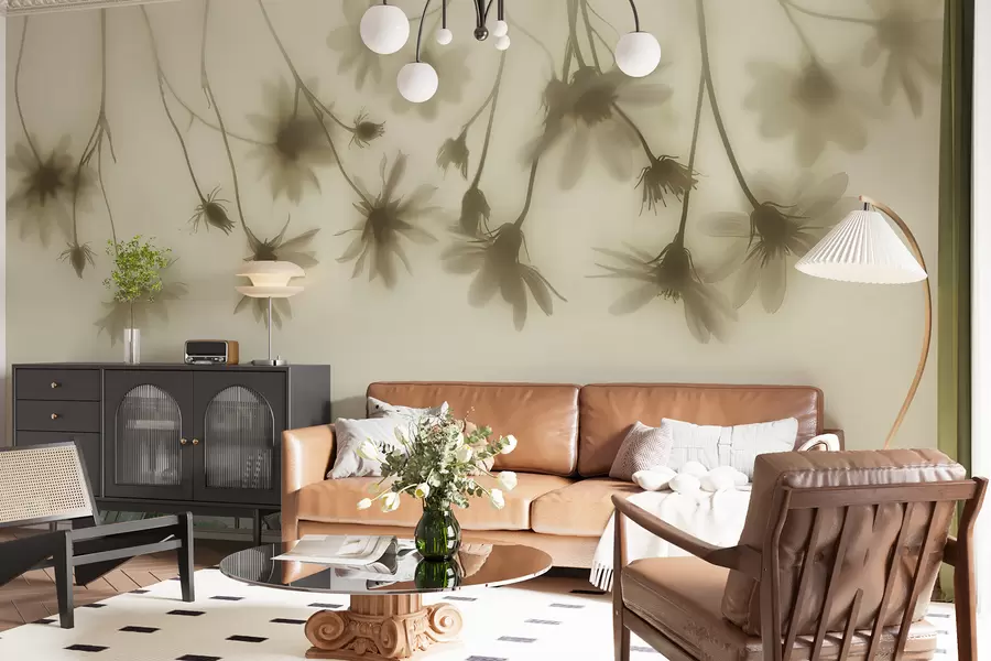 τοιχογραφίες Λεπτά λουλούδια στην ομίχλη κρέμονται από ψηλά σε παστέλ χρώματα w01469v1