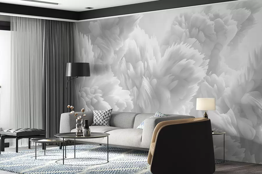 τοιχογραφίες Αφηρημένη σύνθεση κρυστάλλων χιονιού σε πολυεπίπεδο σχέδιο φτερών σε αιθέρια ατμόσφαιρα w01474