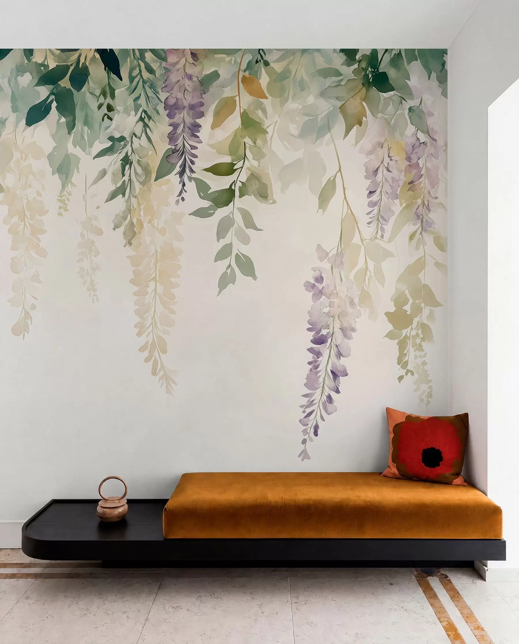τοιχογραφίες Γλιστέρια λουλούδι στολίδι, floral, ακουαρέλα, φυσικά χρώματα w01545