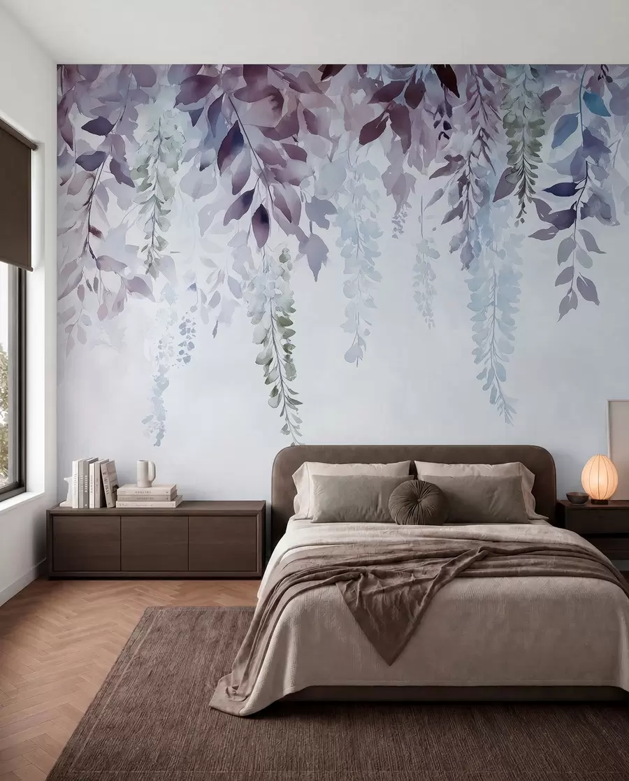τοιχογραφίες Στολίδι λουλούδι γλιστέρια, floral, ακουαρέλα, μπλε και μοβ χρώματα w01545v1