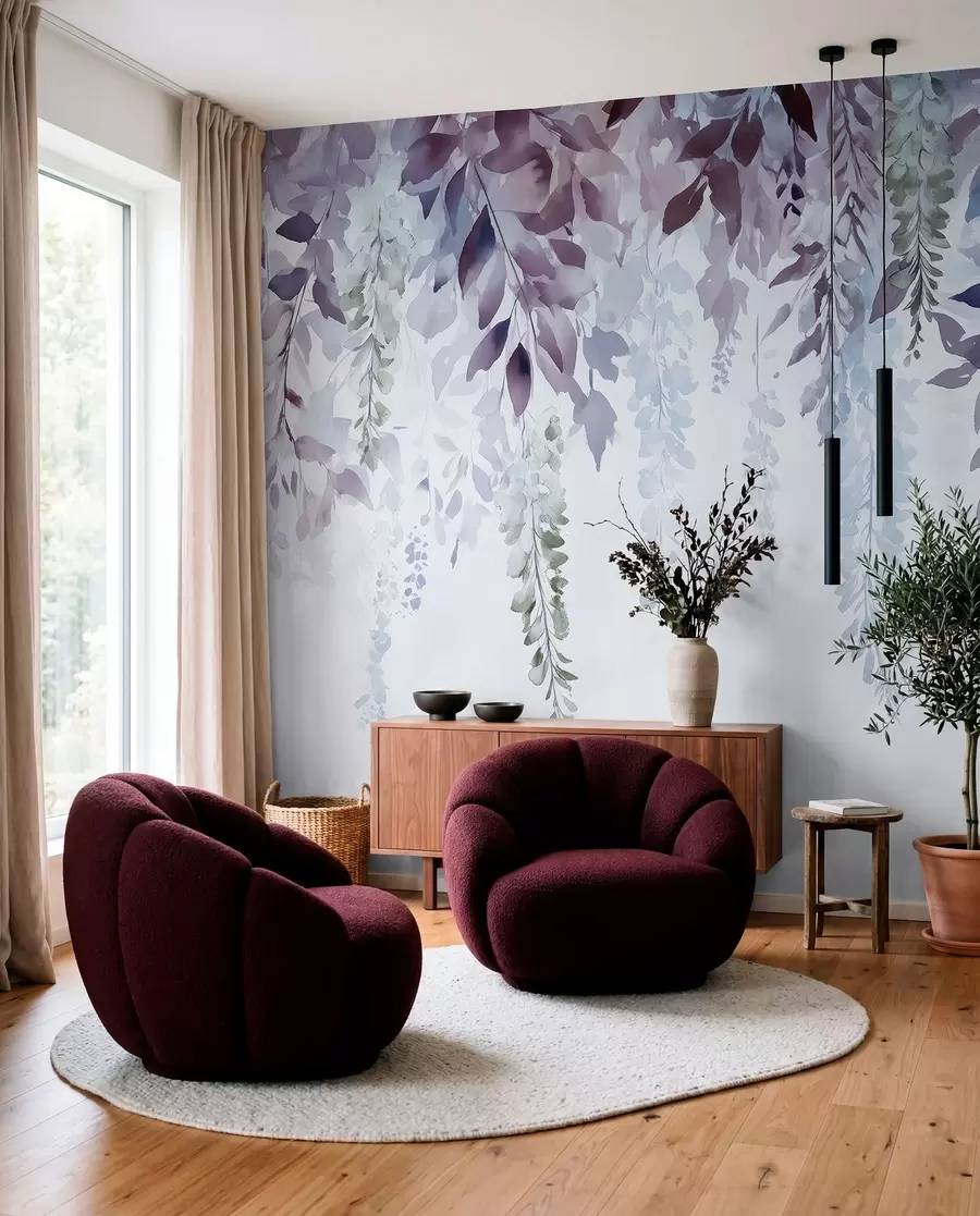 τοιχογραφίες Στολίδι λουλούδι γλιστέρια, floral, ακουαρέλα, μπλε και μοβ χρώματα w01545v1