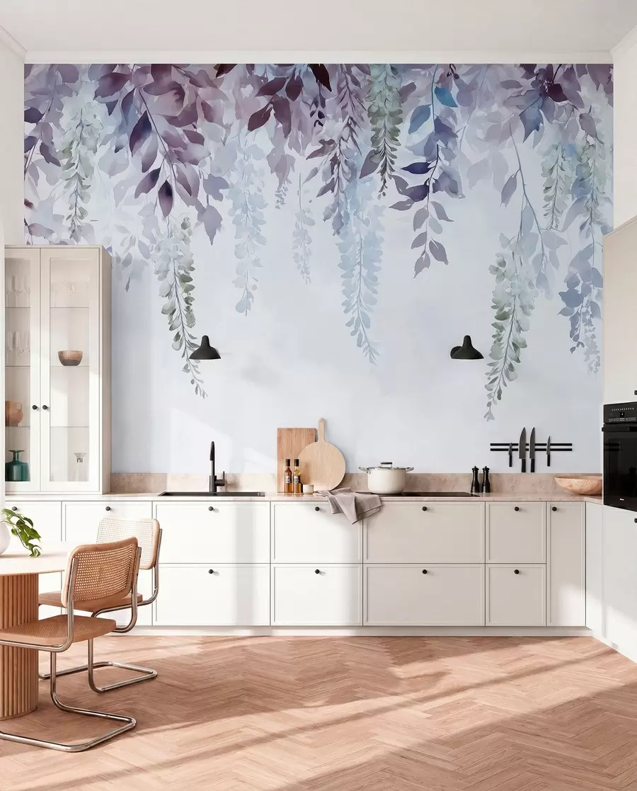 τοιχογραφίες Στολίδι λουλούδι γλιστέρια, floral, ακουαρέλα, μπλε και μοβ χρώματα w01545v1