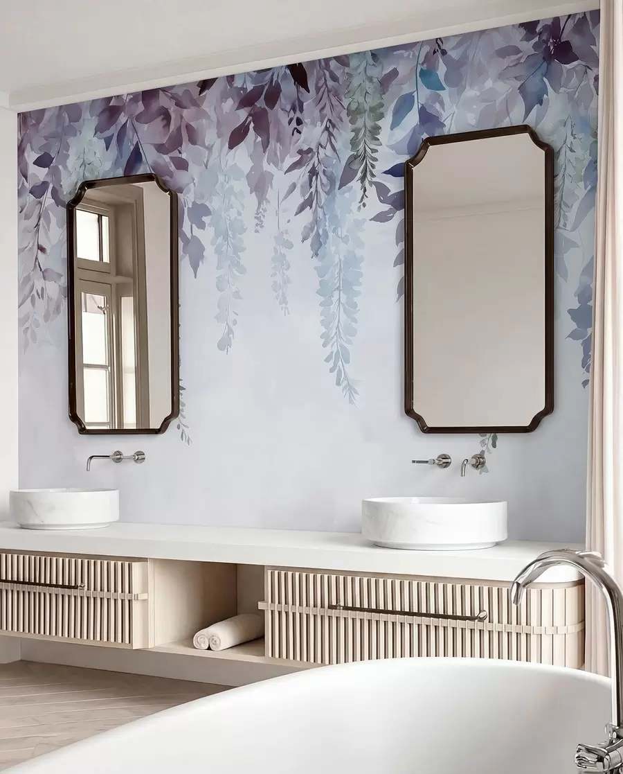 τοιχογραφίες Στολίδι λουλούδι γλιστέρια, floral, ακουαρέλα, μπλε και μοβ χρώματα w01545v1
