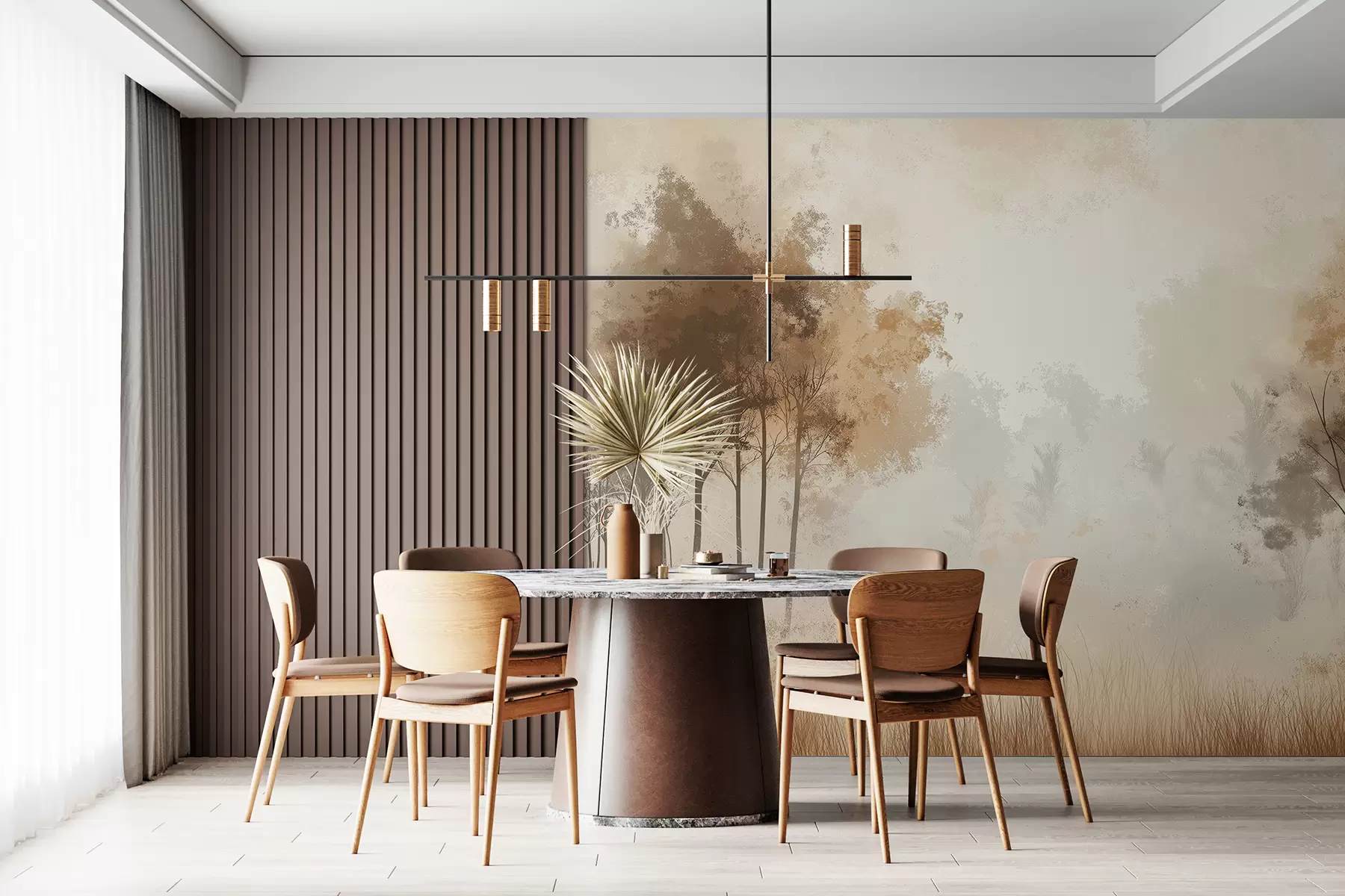 τοιχογραφίες Φύση τοπία, δέντρα στο δάσος, grunge υφή, μπεζ χρώματα w01564