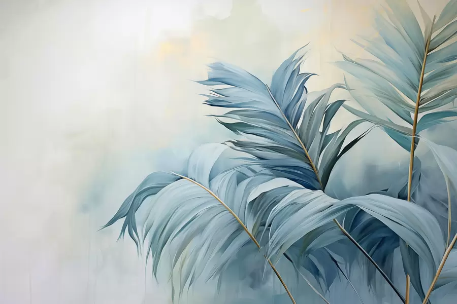 τοιχογραφίες Μπλε φύλλα φοίνικα ενάντια στην ομίχλη w01618
