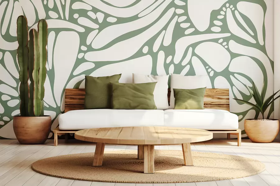 τοιχογραφίες Αφηρημένο γεωμετρικό μοτίβο, φυλετικό στυλ, ανοιχτό πράσινο χρώμα w01623v2