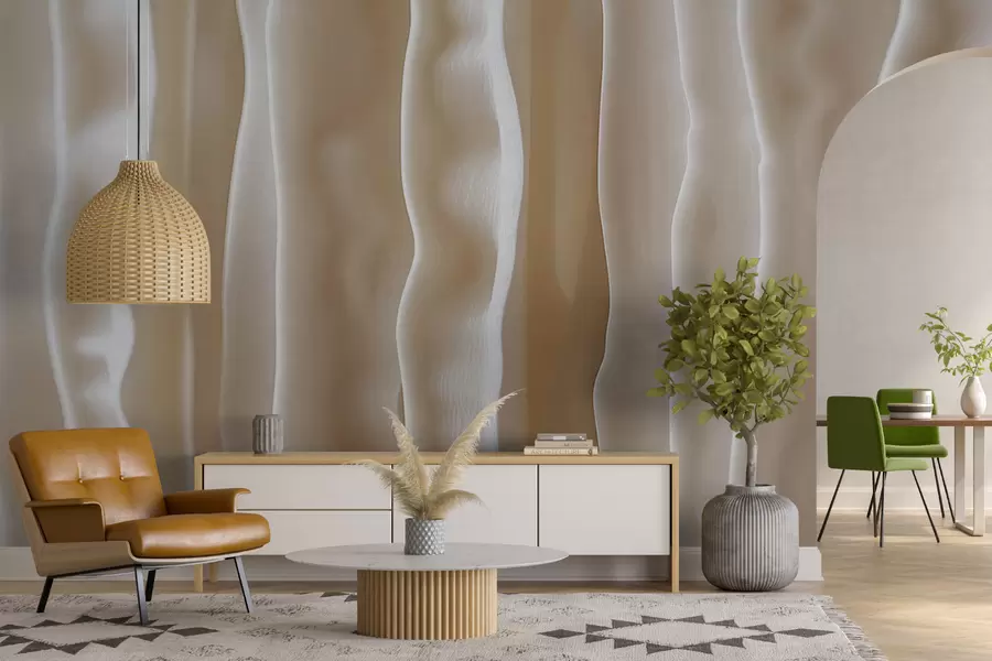 τοιχογραφίες Αφηρημένη σκηνή από οργανικό υλικό, σκαλιστές τρισδιάστατες κάθετες ρίγες σε μπεζ χρώμα w01541