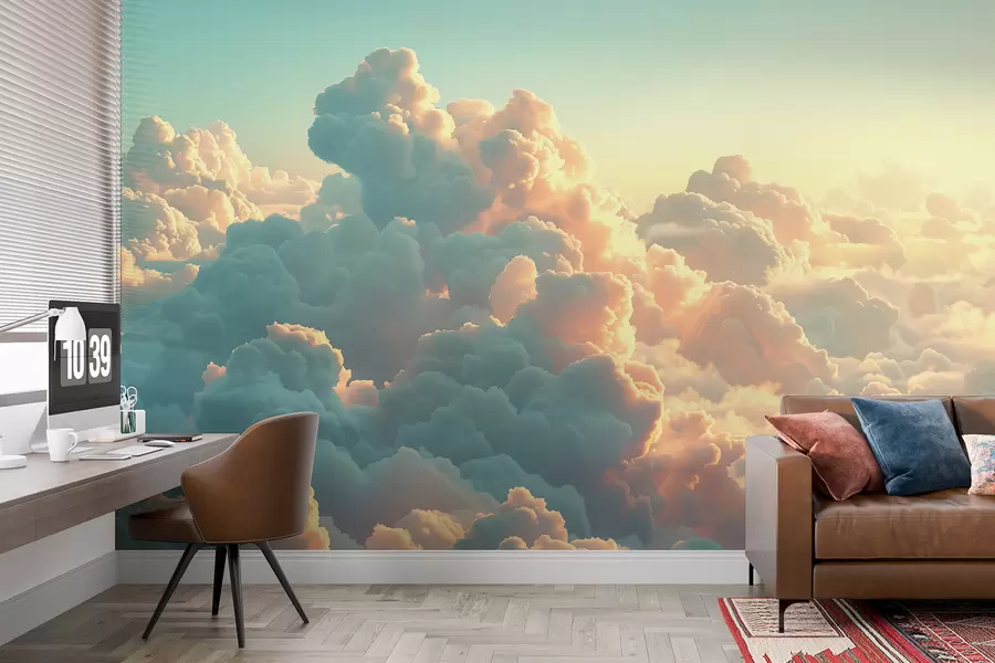 τοιχογραφίες Φωτεινός ουρανός με πολλά σύννεφα σε ανοιχτά χρώματα w01543