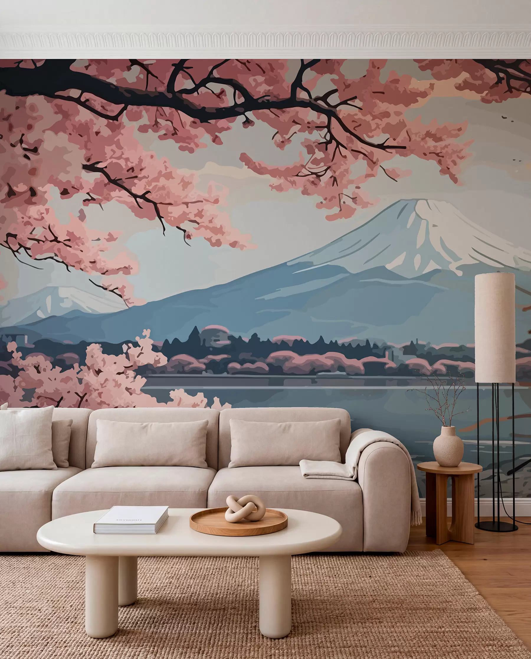 τοιχογραφίες Sakura, βουνά, ακουαρέλα w01664