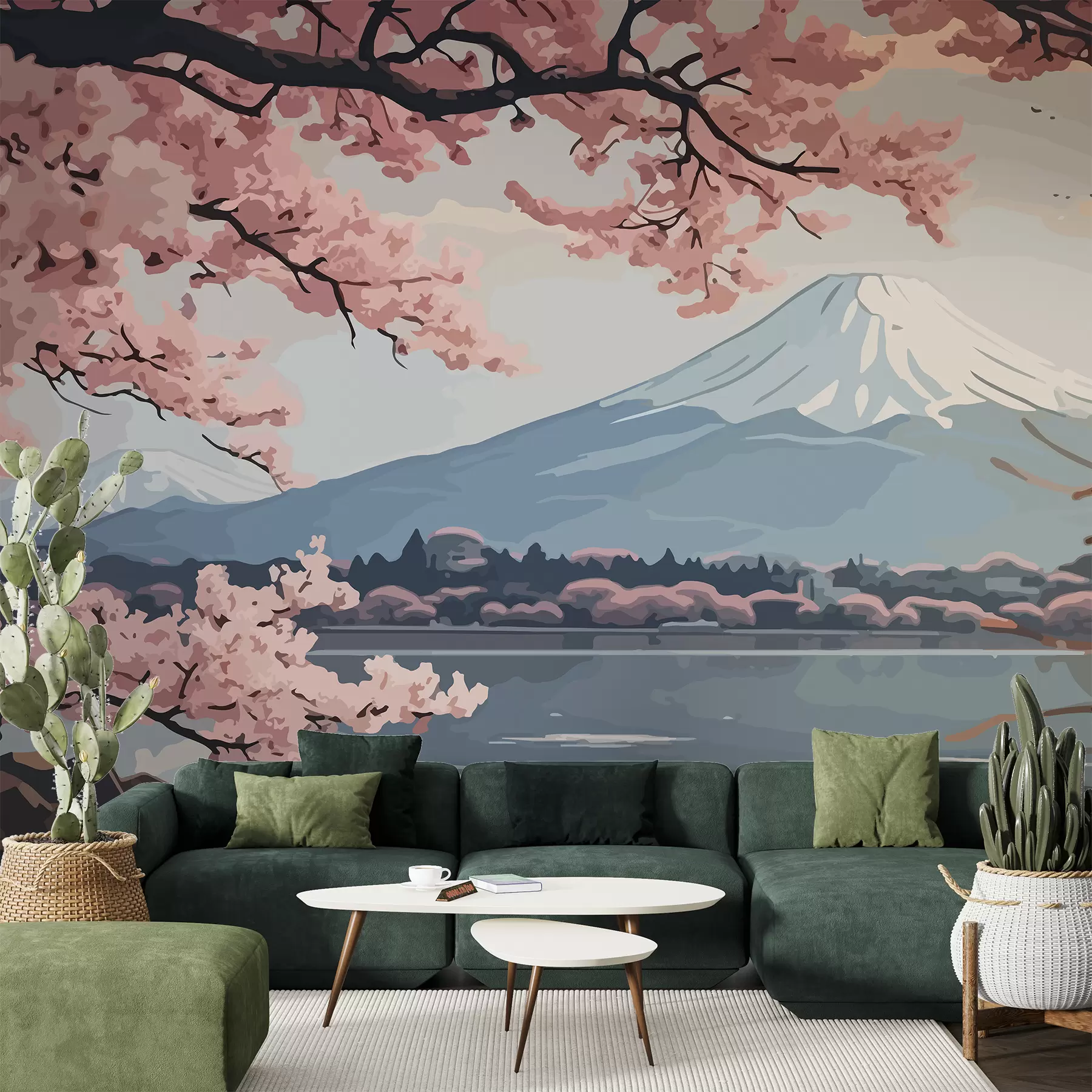 τοιχογραφίες Sakura, βουνά, ακουαρέλα w01664