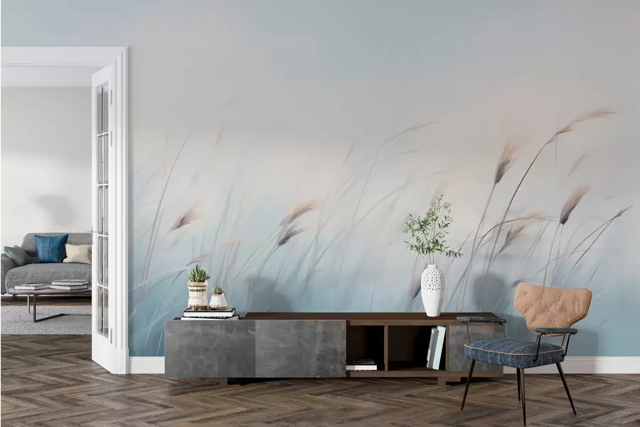 τοιχογραφίες Λεπτά χόρτα σε μπλε φόντο w01643