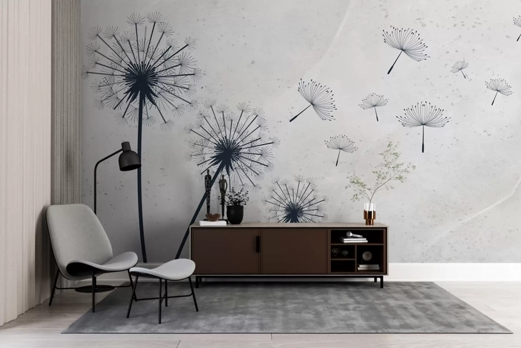 τοιχογραφίες Μπλε πικραλίδα σε μπεζ φόντο με υφή w01812