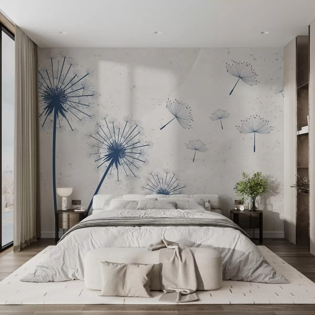 τοιχογραφίες Μπλε πικραλίδα σε μπεζ φόντο με υφή w01812v2