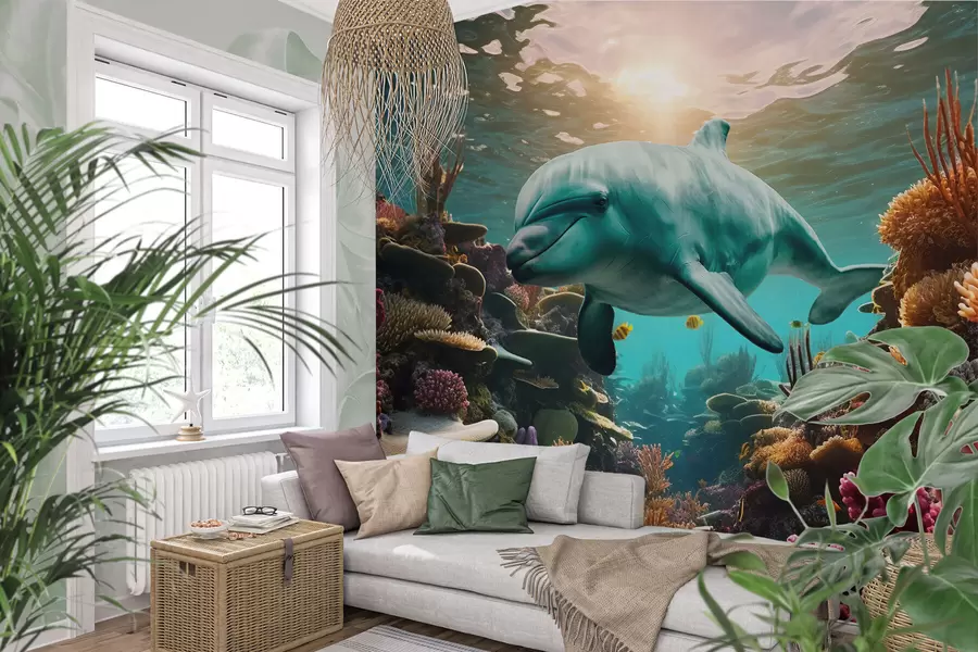 τοιχογραφίες Μεγάλο δελφίνι στον υποβρύχιο κόσμο των κοραλλιογενών υφάλων w01873