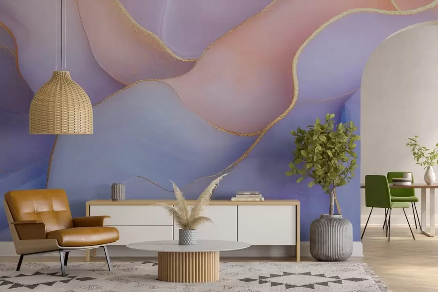 τοιχογραφίες Αφηρημένη σύνθεση με μαρμάρινα μοτίβα και ντελικάτες υφές ακουαρέλας σε απαλά παστέλ χρώματα w01827